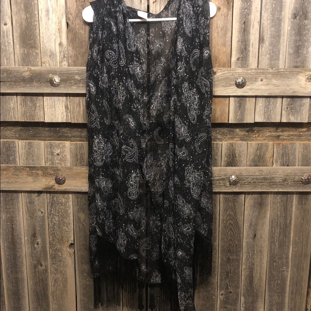 Black and Gray Paisley Fringe Vest
